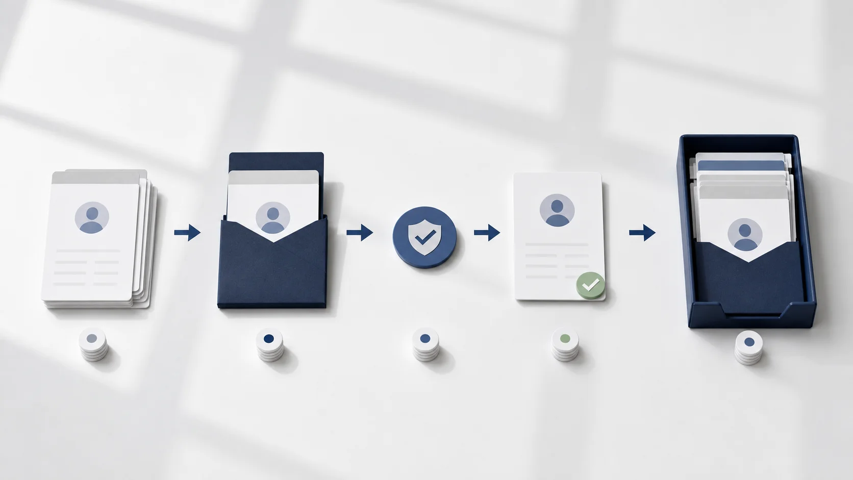 Contractor records moving through collection, verification, and secure filing steps