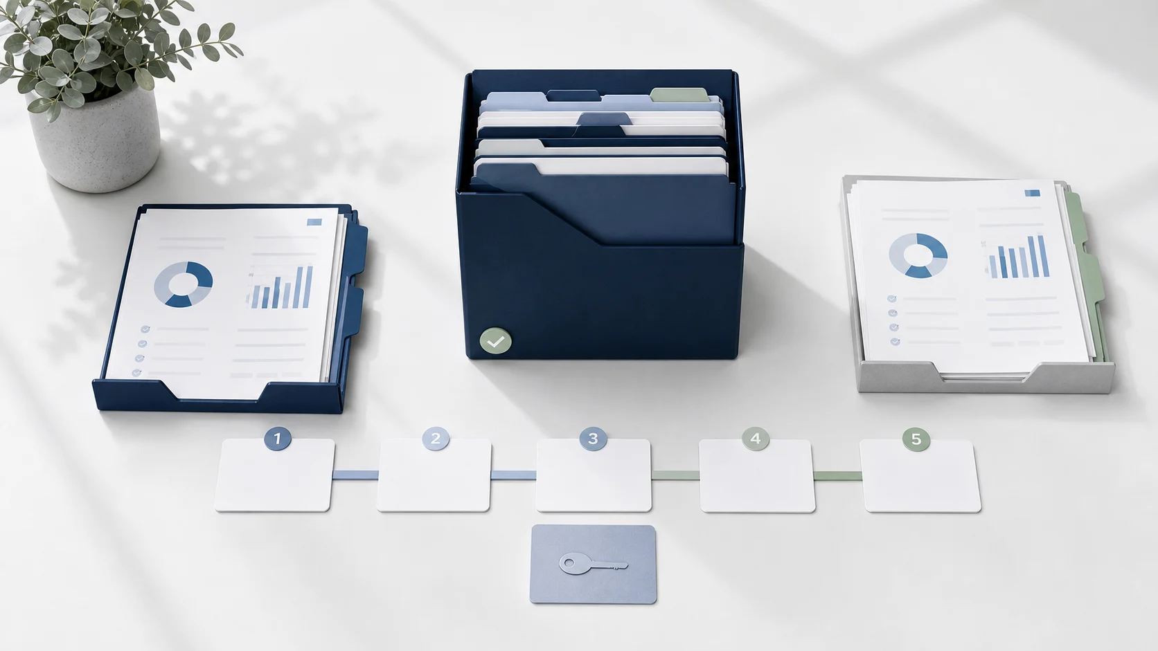 Owner-controlled bookkeeper handoff records moving through a clear five-stage transition