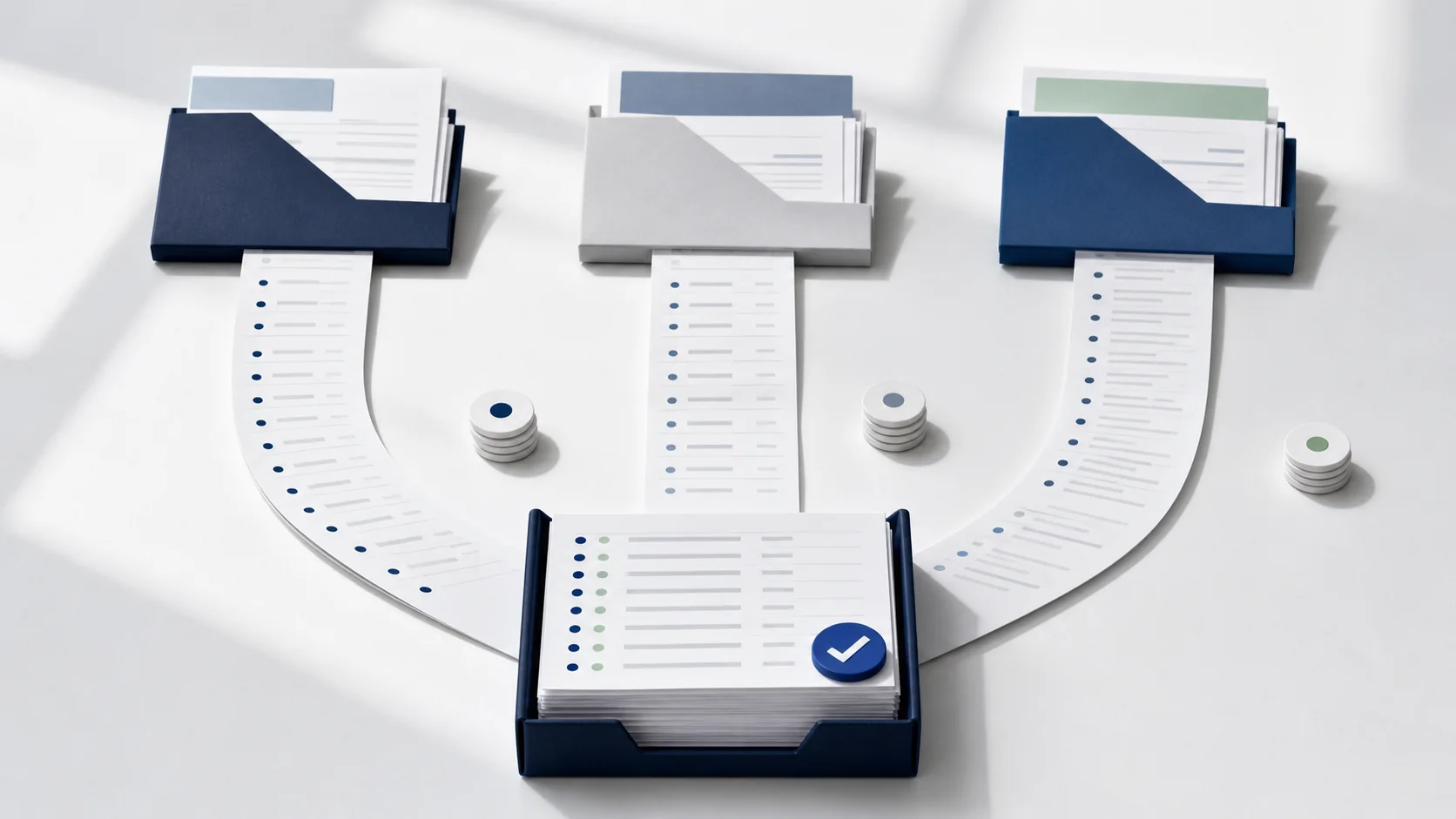 Bank, credit-card, and payment-processor records flowing into one reconciled ledger