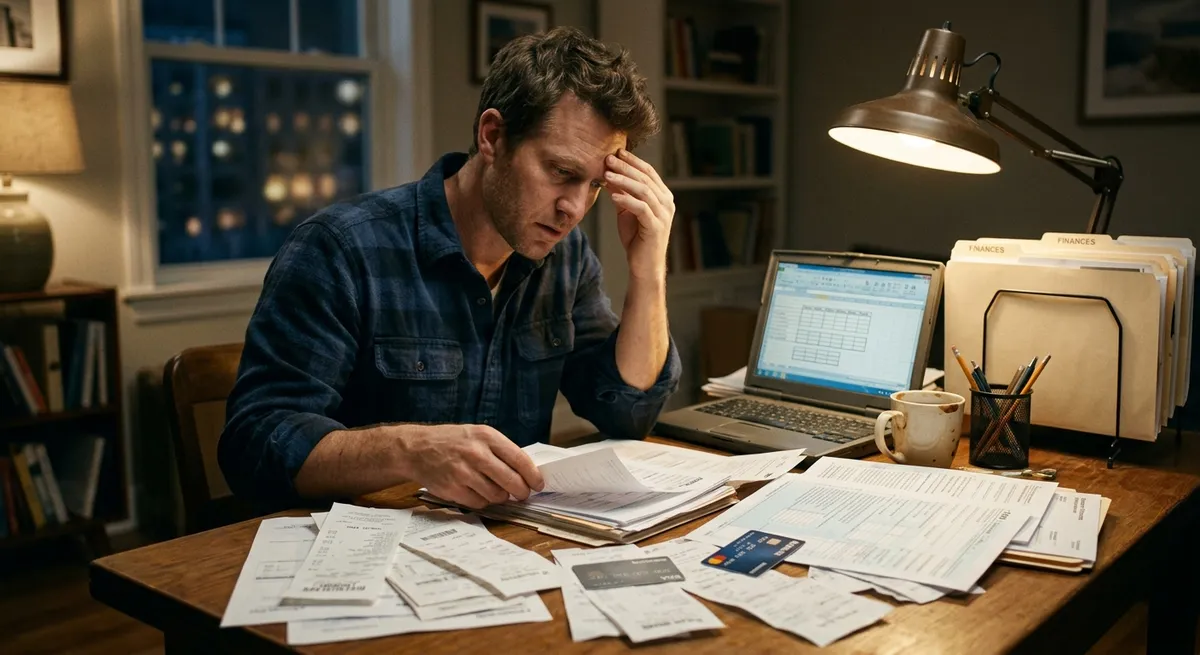 Mixed receipts, cards, and statements creating an unclear financial record