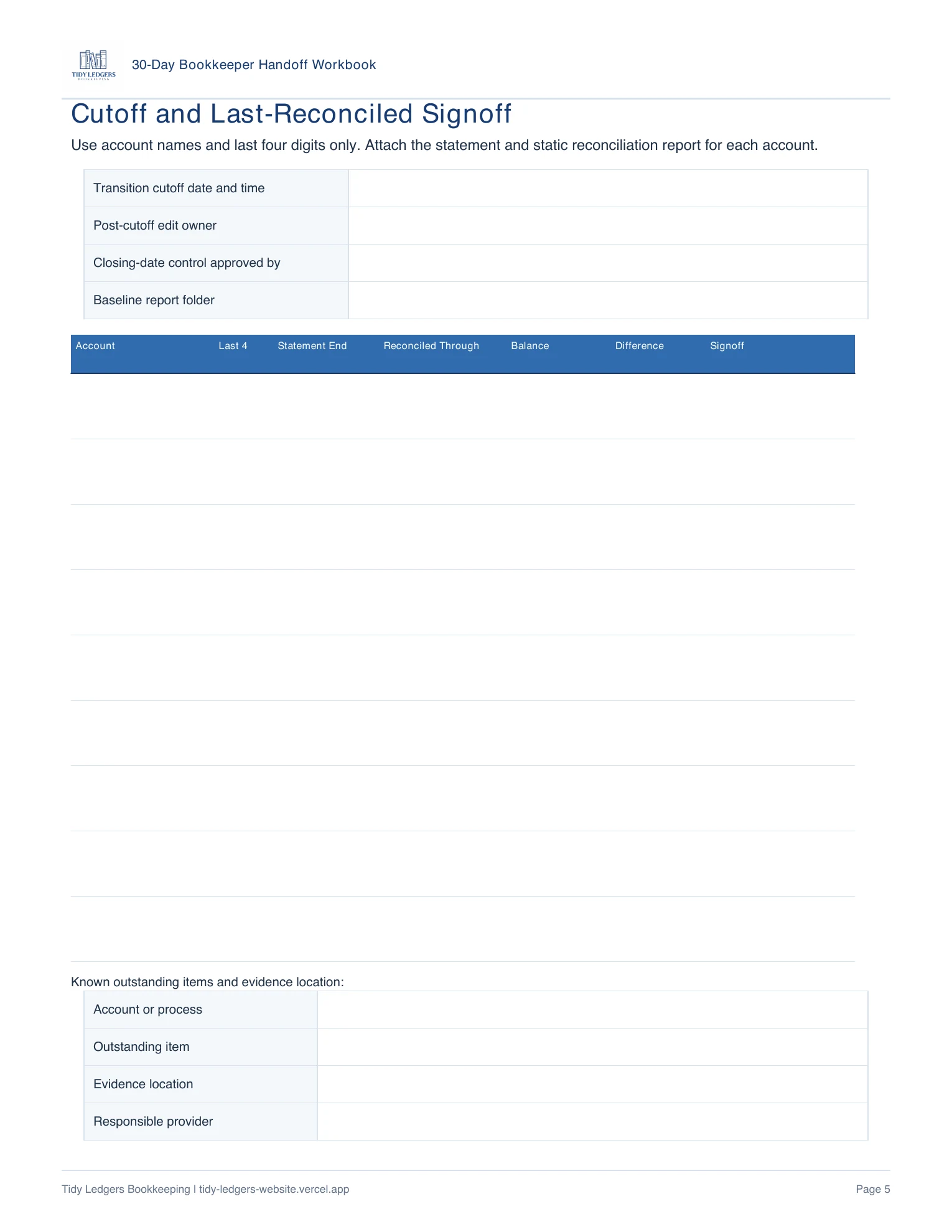 Page 5 of the 30-Day Bookkeeper Handoff Workbook PDF