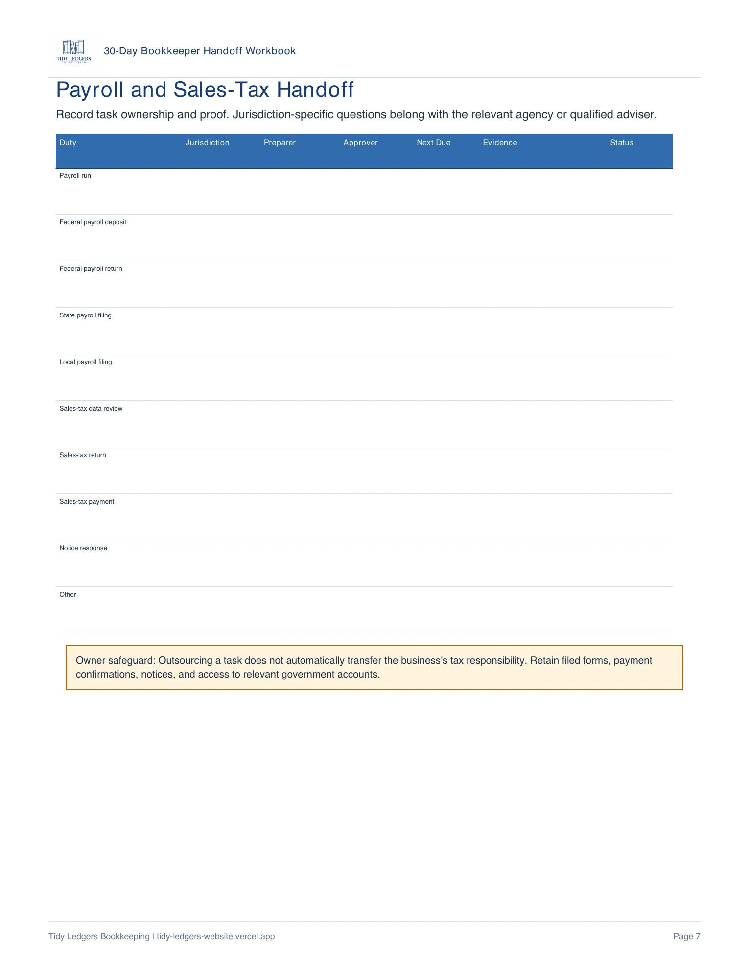 Page 7 of the 30-Day Bookkeeper Handoff Workbook PDF