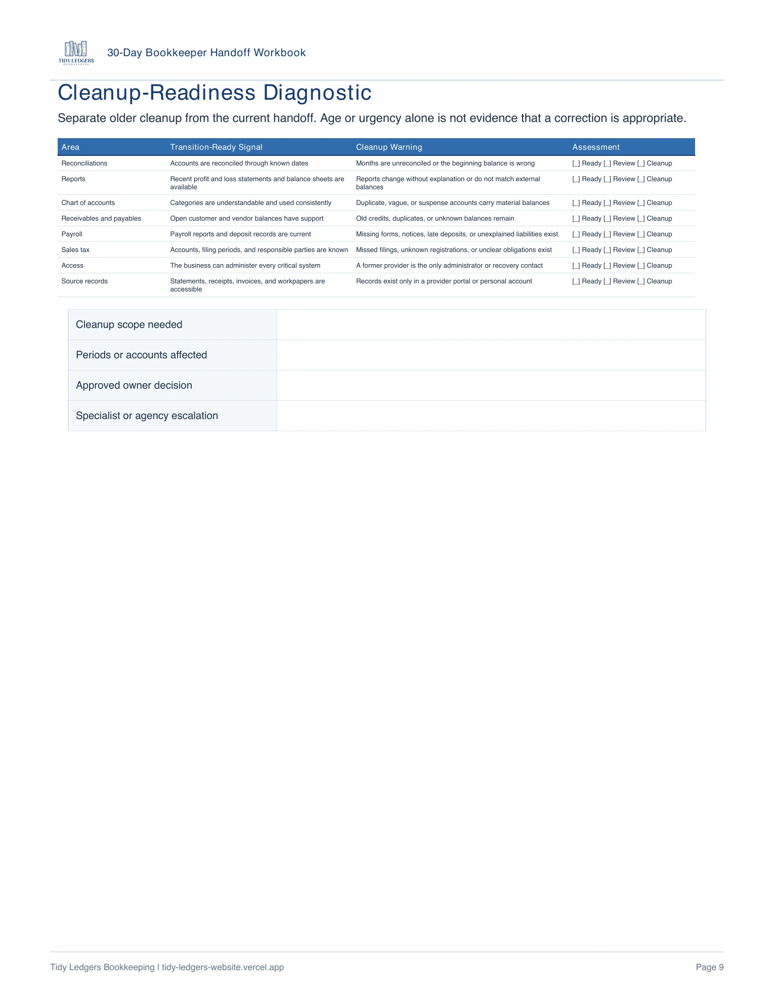 Page 9 of the 30-Day Bookkeeper Handoff Workbook PDF