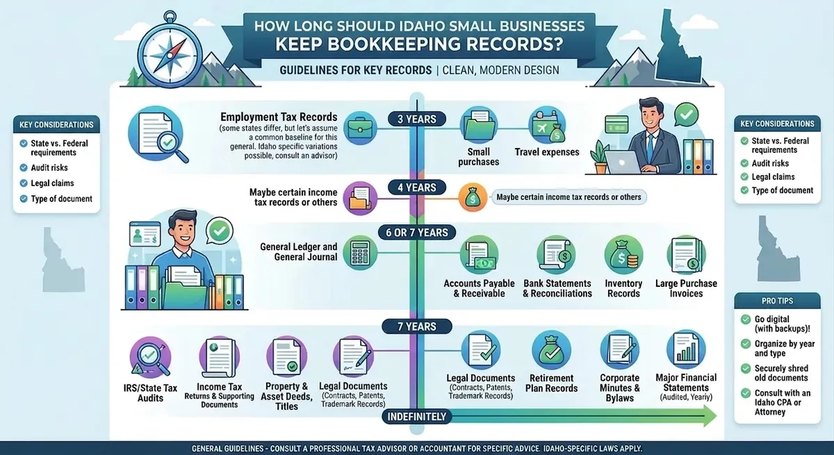 Visual timeline of common retention periods for Idaho business records