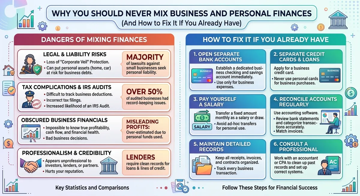 Overview of risks from mixed finances and steps for separating business accounts